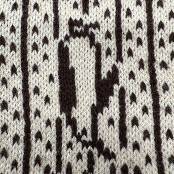 Vintage Scarf Winter Hat Set Brown Cream Penguins 1980s Fringe Beanie Toboggan - Picture 3 of 7